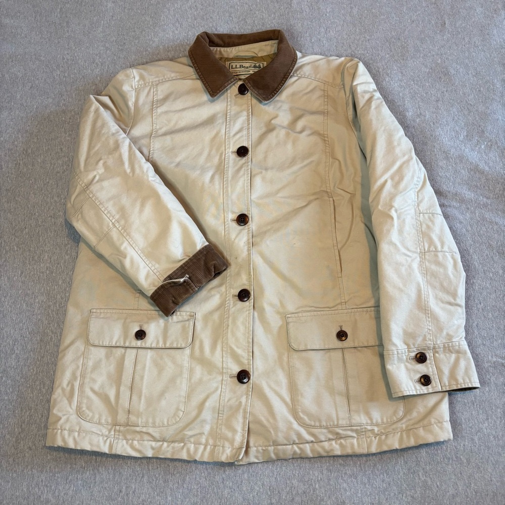 L.L. Bean Cream Utility Jacket with Brown Corduroy Collar